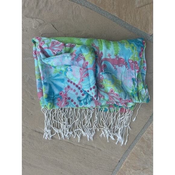 Lilly Pulitzer "Checkin' in" Gecko Print Scarf 65” X 26” Colorful Lightweight - Picture 1 of 4